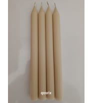 qosrix 4'lü Krem Şamdan Soya Mumu 1. Kalite Soya Doğal Pudra Kokulu Uzun Çubuk Konik Mum Dekoratif