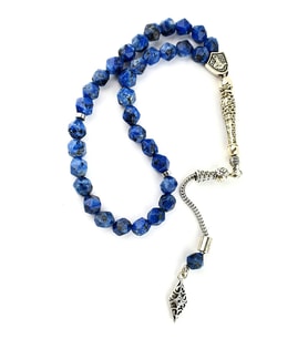 Lapis Lazuli Taşlı Çelik Püsküllü Tasarım Doğal Taş Tesbih 