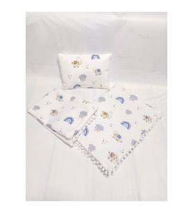 Bebek Alt Açma Minderi Müslin Pikeli 3 lü Set Minder Battaniye Yastık,Bebek