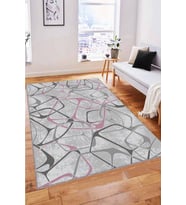 Pembe Geometrik Kaymaz Taban Makinede Yıkanabilir Halı LK001 - 100 x 160 cm