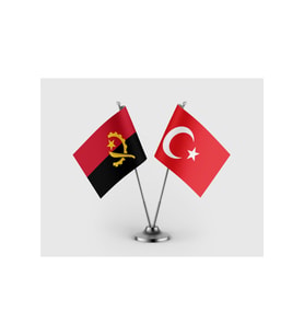 Angola Bayrağı ve Türkiye Bayrağı İkili Saten Masa Bayrağı Takımı