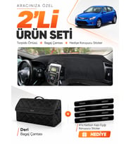 HYUNDAİ İ30 (2007-2012) Uyumlu Torpido Örtüsü + Deri Bagaj Çantası + Sticker Seti - Siyah