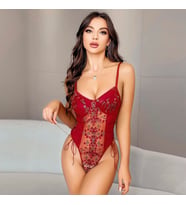 LYYN Nightlight 3584 Çiçek Desenli Fantazi Mayokini (Bordo)
