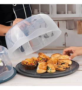 Geçmeli Kilitli, Kapaklı ve Saplı Yaş Pasta, Kek Taşıyıcı, Mutfak Saklama İçin Yuvarlak Fanus, BPA İçermeyen Kek Fanusu, Börek, Çörek Saklama Kabı, Cupcake, Turta Taşıma Kutusu (Lacivert)