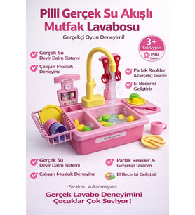 Pilli Mutfak Lavabosu Oyuncak  Su Akıtan Gerçekçi Lvabo Eğitici Mutfak Seti