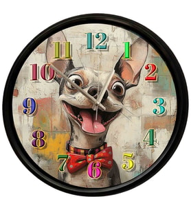 Sevimli Köpek Portresi Temalı Duvar Saati 28 Cm – Sessiz Mekanizma Modern Dekor