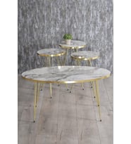 Zigon Sehpa Ve Orta Sehpa Elips Gold Metal Ayak Gold Efes Set