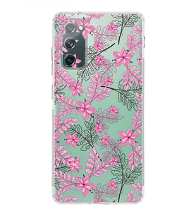 Samsung Galaxy S20 FE  Kamera Korumalı Kapak Floral Pembe Tasarımlı  Şeffaf  Kılıf