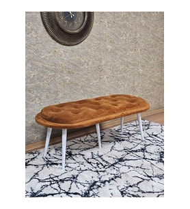 Ufo Oturak Bench - Beyaz Boyalı Sivriltme Ayak - Oturak - Bench - Puf - Yatak Ucu Pufu Turuncu Renk 100 x 50 Boyut/Ebat (Çok Renkli)