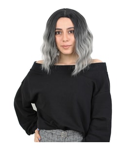 Fiber Sen Kısa Daalı Perçemsiz Peruk / Siyah / Gri Ombreli