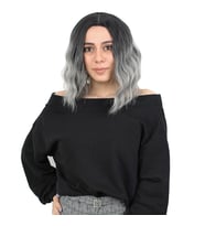 Fiber Sen Kısa Daalı Perçemsiz Peruk / Siyah / Gri Ombreli