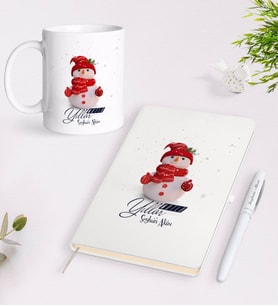 BK Gift Kişiye Özel Yılbaşı Mutlu Yıllar Tasarımlı Beyaz Defter Kalem Kupa Seti - 2