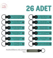 Öğretmeninden Öğrencilerine Karne Anı Anahtarlık 26’lı Set, Sınıfa Özel Hediye, Koyu Turkuaz & Gri