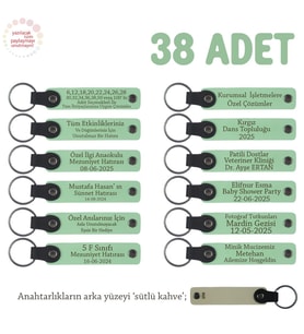 Açık Yeşil & Sütlü Kahve, Yeni Yıl Kutlaması İçin Mesaj Ve İsim Yazılan Hatıra Anahtarlık 38’li Set