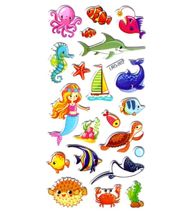 Sticker Kabartmalı Stiker Defter Planlayıcı Etiket (Lrg002)-17x9 cm- Denizkızı Balık