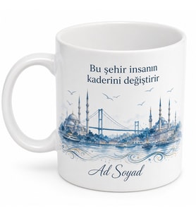 İstanbul Temalı Özel Tasarım Porselen Kupa Bardak Şehir Desenli Hediye
