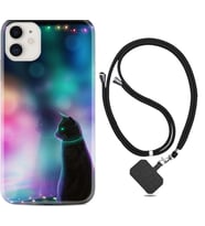Apple iPhone 11 12 13 Mini Kılıf Boyun Askılı Silikon Window Cat 1787