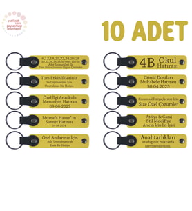 Sarı, Aile İçi Küçük Kutlamalar İçin, 10’lu Set, Kişiselleştirilebilir Yazılı Deri Anahtarlık