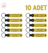 Sarı, Aile İçi Küçük Kutlamalar İçin, 10’lu Set, Kişiselleştirilebilir Yazılı Deri Anahtarlık