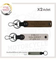 Biker Tarzına, İsim Plaka ve 0 Rh (-) Kan Grubu Yazılı Güvenli Sürüş Anahtarlığı x2, Kahve-Pudra-Gr (Çok Renkli)