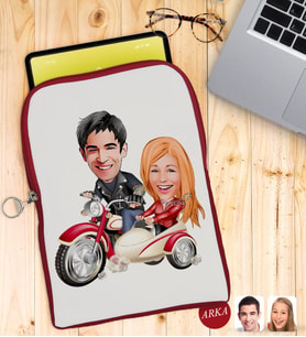 BK Gift Kişiye Özel Sevgililer Karikatürlü Taşınabilir Koruyucu Tablet Kılıfı & Organizer Çanta - Kırmızı-12