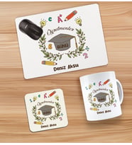 BK Gift Kişiye Özel İsimli Öğretmenler Günü Tasarımlı Kupa, Bardak Altlığı ve Mousepad Hediye Seti - 16, Öğretmene Hediye, Öğretmenler Günü