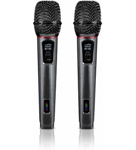Kablosuz UHF Mikrofon Seti El Mikrofonu Dijital Wireless Mikrofon Sistemi 50 Metreye Kadar Çekim Mesafesi Şarj Edilebilir Alıcı ve Mikrofon LCD Ekranlı 6.35mm Bağlantılı (Çiftli RS-900B)