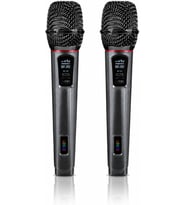 Kablosuz UHF Mikrofon Seti El Mikrofonu Dijital Wireless Mikrofon Sistemi 50 Metreye Kadar Çekim Mesafesi Şarj Edilebilir Alıcı ve Mikrofon LCD Ekranlı 6.35mm Bağlantılı (Çiftli RS-900B)
