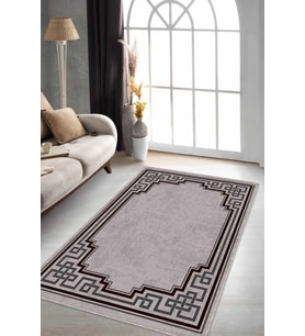 Bej Çerçeveli Kaymaz Tabanlı Makinede Yıkanabilir Halı RV091 - 100 x 160 cm