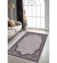 Bej Çerçeveli Kaymaz Tabanlı Makinede Yıkanabilir Halı RV091 - 100 x 160 cm