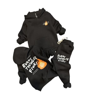 Erkek Çocuk Alev ve Yazı Baskılı Çift Tarafbaskı Sweatshirt Penye Siyah Eşofman