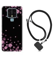 Tecno Camon 16 18P Pova Kılıf Boyun Askılı Silikon Black flowers 1391