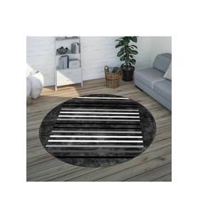 Eliana Home Baskılı, Yıkanabilir Kaymaz Taban Yuvarlak Halı LNA7086 120x120 cm (Siyah)