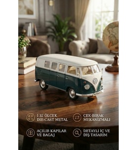 1:32 Ölçek Metal Çek Bırak Nostaljik Volkswagen T1 Minibüs Vosvos Oyuncak Araba - Yeşil (13 cm)