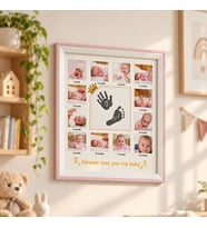 Ahşap 12 Aylık Yeni Doğan Bebek Fotoğraf Anı Çerçevesi - Mavi/Pembe