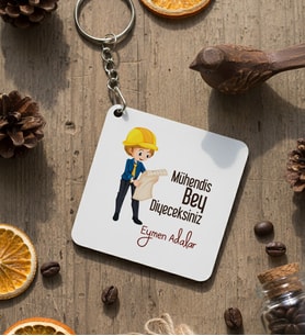 Kişiye Özel Mühendis Bey Anahtarlık Mühendisler Günü Hediyesi (Beyaz)