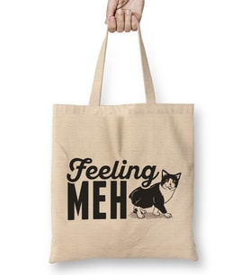 Cute & Funny Feeling Meh Kitty Adorable Cat Bez Çanta Uzun Saplı