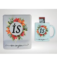 Kişiye Özel Bilek Destekli Mouse Pad & Kupa Bardak Çerçeve İçi Baş Harfler Desenli