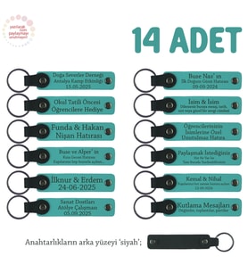 Eğitim Platformu Katılımcılarına, 14'lü Set, İsimli Deri Anahtarlık Hediyesi, Koyu Turkuaz & Siyah