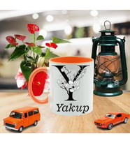 Y Baş Harf Ve İsim Yazılı Turuncu Kupa Bardak Fotoğraf Baskılı