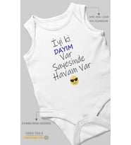 İyi Ki Dayım Var Sayesinde Havam Var Baskılı Bebek Zıbını – Çıtçıtlı Body  %100 Pamuk Sıfır Kol (Beyaz)