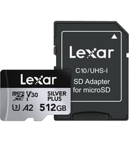 Lexar 512 Gb Profesyonel Silver Plus Microsdxc Hafıza Kartı W/Sd Adaptör, Uhs-I, C10, U3, V30, Full- (Çok Renkli)