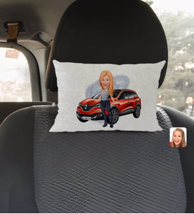 BK Gift Kişiye Özel Plakalı Kadın Renault Kadjar Karikatürlü Dikdörtgen Araç Koltuk Yastığı-1