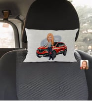 BK Gift Kişiye Özel Plakalı Kadın Renault Kadjar Karikatürlü Dikdörtgen Araç Koltuk Yastığı-1