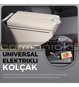 Oto Kolçak Kol Dayama Çift Açılır 7 USB Girişli Tüm Araçlara Uyumlu Kolçak Bej