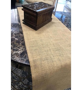 Bej Hasır İp Jüt Kumaş Premium Masa Örtüsü Runner RNR648