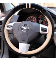Opel Astra H Dikme Direksiyon Kılıfı Parlak Siyah Bej Detaylı Bej Çift Yüzük ve Dikiş 2004-2014