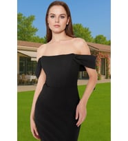 Moda Fit Mezuniyet Balo Finike Dokuma Carmen Yaka Kısa Kol Bodycone Midi Boy Elbise