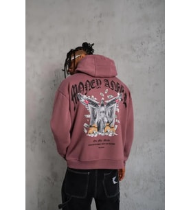 Erkek Kordon İpli Baskılı Kapüşonlu Sweatshirt - Gül Kurusu