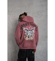 Erkek Kordon İpli Baskılı Kapüşonlu Sweatshirt - Gül Kurusu